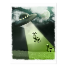Comical UFO Cow Abduction Postcard