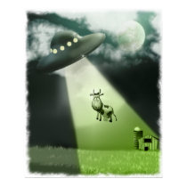 Comical UFO Cow Abduction Poster posters