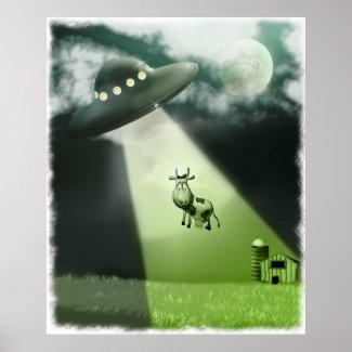 Comical UFO Cow Abduction Poster print