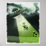 Comical UFO Cow Abduction Poster