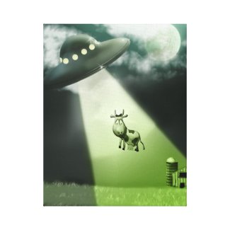 Comical UFO Cow Abduction Stretched Canvas Print