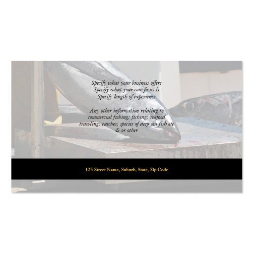 Commercial fishing harbor tuna CUSTOMIZE Business Card Template (back side)