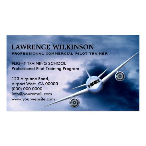 Commercial Plane in Sky Aviation Business Cards
