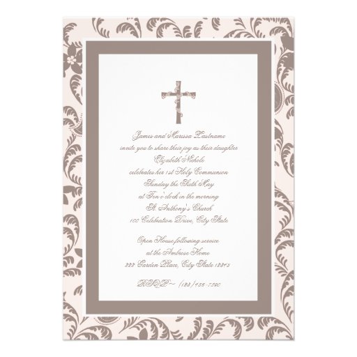 Communion Soft Pink and Brown Paisley Invitation