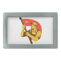 Communist Worker With Red Flag Star Retro Belt Buckles