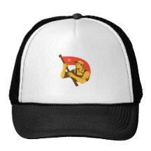 Communist Worker With Red Flag Star Retro Mesh Hat