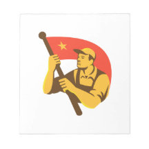 Communist Worker With Red Flag Star Retro Memo Pads