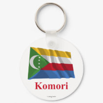 Comoros Waving Flag with Name in Comorian keychains
