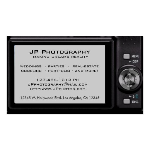 Compact Digital Camera Photographer Business Card (back side)