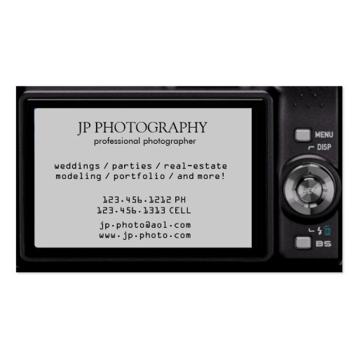 Compact  Digital Camera Photographer Business Card (back side)