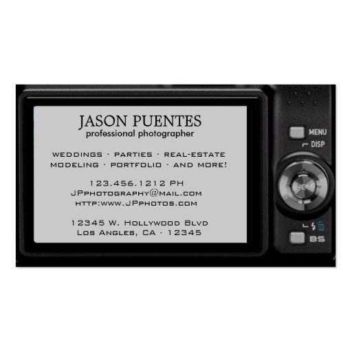 Compact  Digital Camera Professional Photographer Business Card (back side)