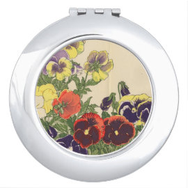 Compact Mirror with Pansies