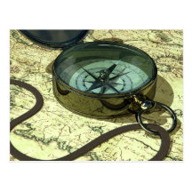 Compass and Map Postcard