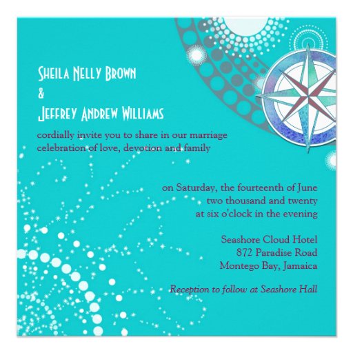 Compass + Geometric Shapes Aqua Wedding Invites