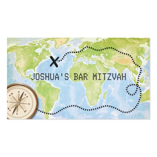 Compass Map Travel Bar Bat Mitzvah Placecard Business Card Template (front side)