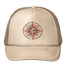 Compass Rose with Globe, Distressed Trucker Hats