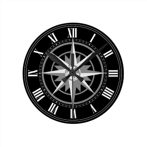 Compass Rose with Globe Round Clock Zazzle