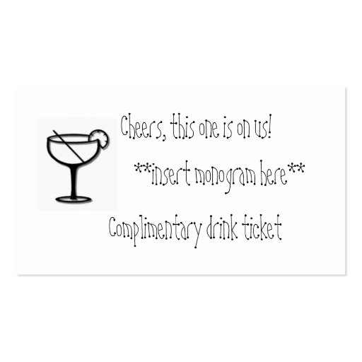Complimentary drink ticket business card templates (front side)