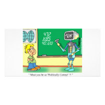 Computer Cartoon Robot in classroom Customized Photo Card