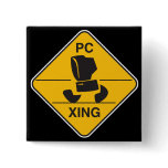 computer crossing (xing) sign pinback button