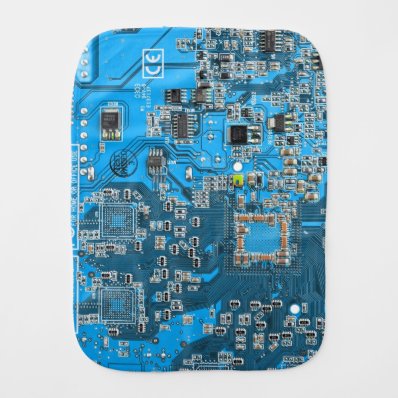 Computer Geek Circuit Board - blue Baby Burp Cloth