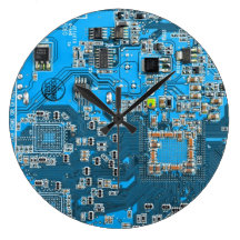 Computer Geek Circuit Board - blue Clock