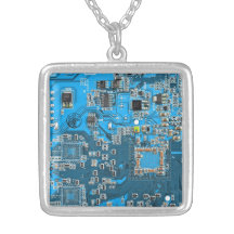 Computer Geek Circuit Board - blue Necklaces