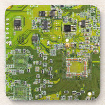 Computer Geek Circuit Board - gold Drink Coasters