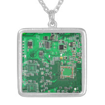 Computer Geek Circuit Board - green Necklace