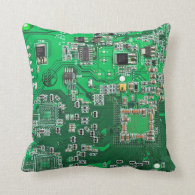 Computer Geek Circuit Board - green Throw Pillow