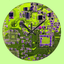 Computer Geek Circuit Board - neon yellow wall clocks