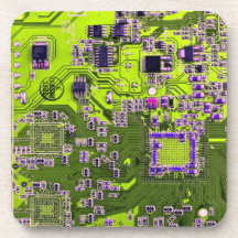 Computer Geek Circuit Board - neon yellow Drink Coaster