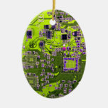 Computer Geek Circuit Board - neon yellow Christmas Ornaments