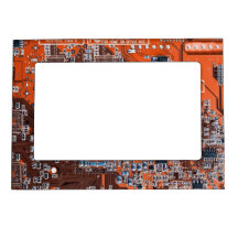 Computer Geek Circuit Board - orange Photo Frame Magnet