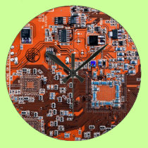 Computer Geek Circuit Board - orange wall clocks