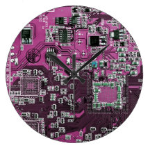 Computer Geek Circuit Board - pink purple Wall Clock