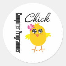 Computer Programmer Chick Round Stickers