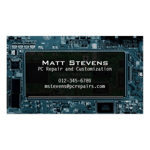 Computer Repair Business Card Circuits Window (front side)