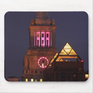 Con Edison Clock Tower lit up in Pink at Twilight Mousepads