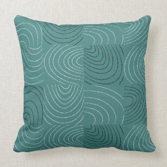 Concentric Ovals Blue-Green Patchwork Pillow