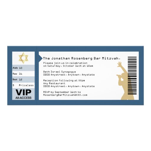 Concert Ticket Bar Mitzvah Invitation in Navy (front side)