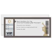 Concert Ticket Bar Mitzvah Save the Date in Brown Custom Invitations