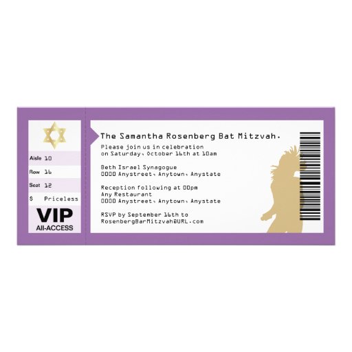 Concert Ticket Bat Mitzvah Invitation in Purple