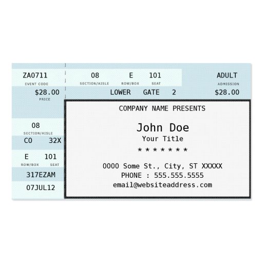 concert ticket business card template (front side)