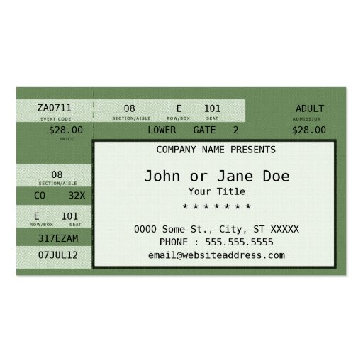 concert ticket business card template (front side)