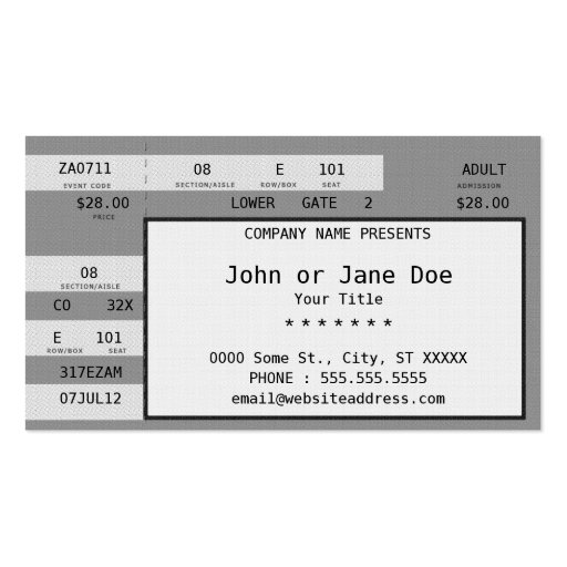 concert ticket business card templates (front side)