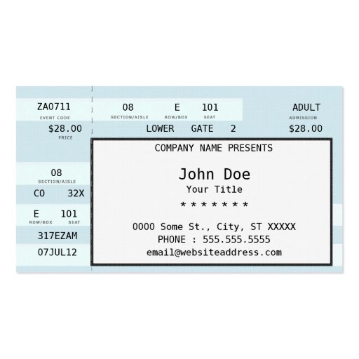 concert ticket business cards (front side)