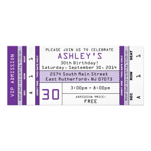 Concert Ticket Invitation Purple