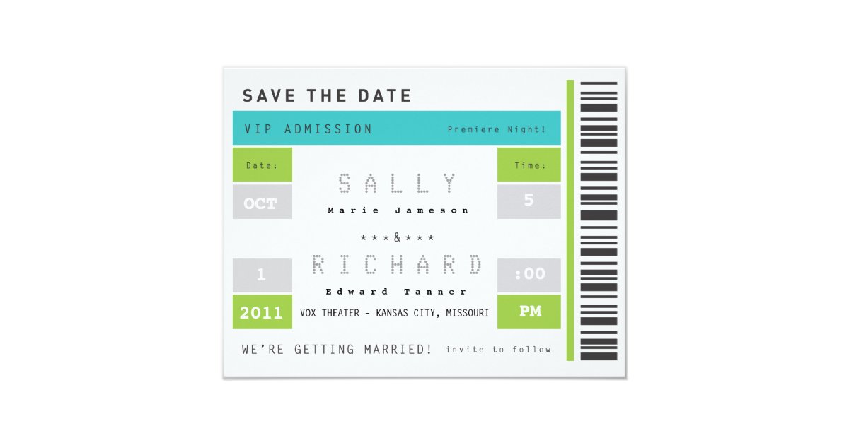 Concert Ticket Save the Date Card Zazzle