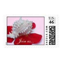 Conch Shell and Rose Petals Wedding Stamps